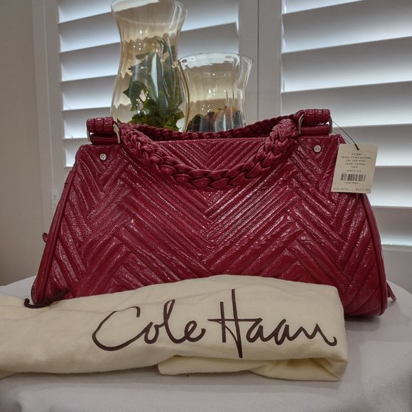 Cole Haan Laury Ruby Red Patent Leather Triple Comp. Satchel - Picture 5 of 6